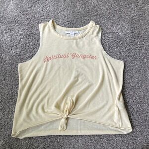 Spiritual Gangster Cream Sleeveless Muscle Tee with Tie Front